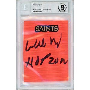 Willie Roaf Signed N.O. Saints Football TD Pylon Piece Beckett Autograph Slab